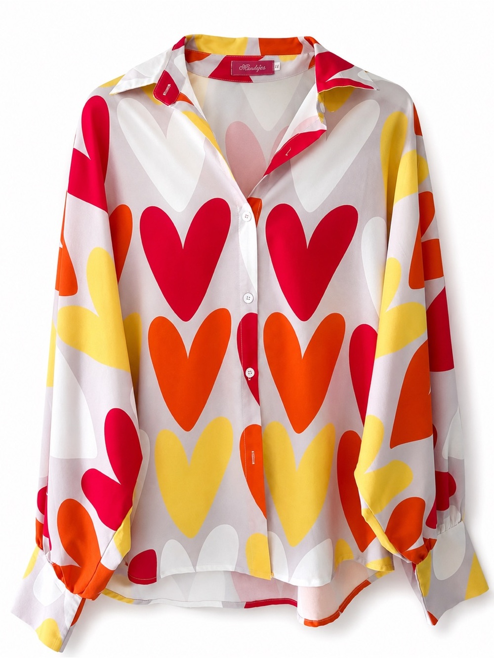 Mundefeis Long Dolman Sleeve Button Down - Rainbow Hearts